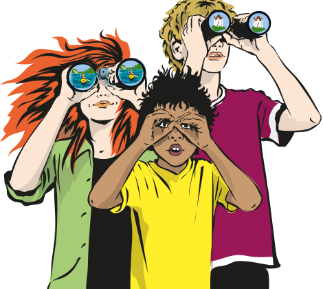 3 Kinder mit Feldstecher